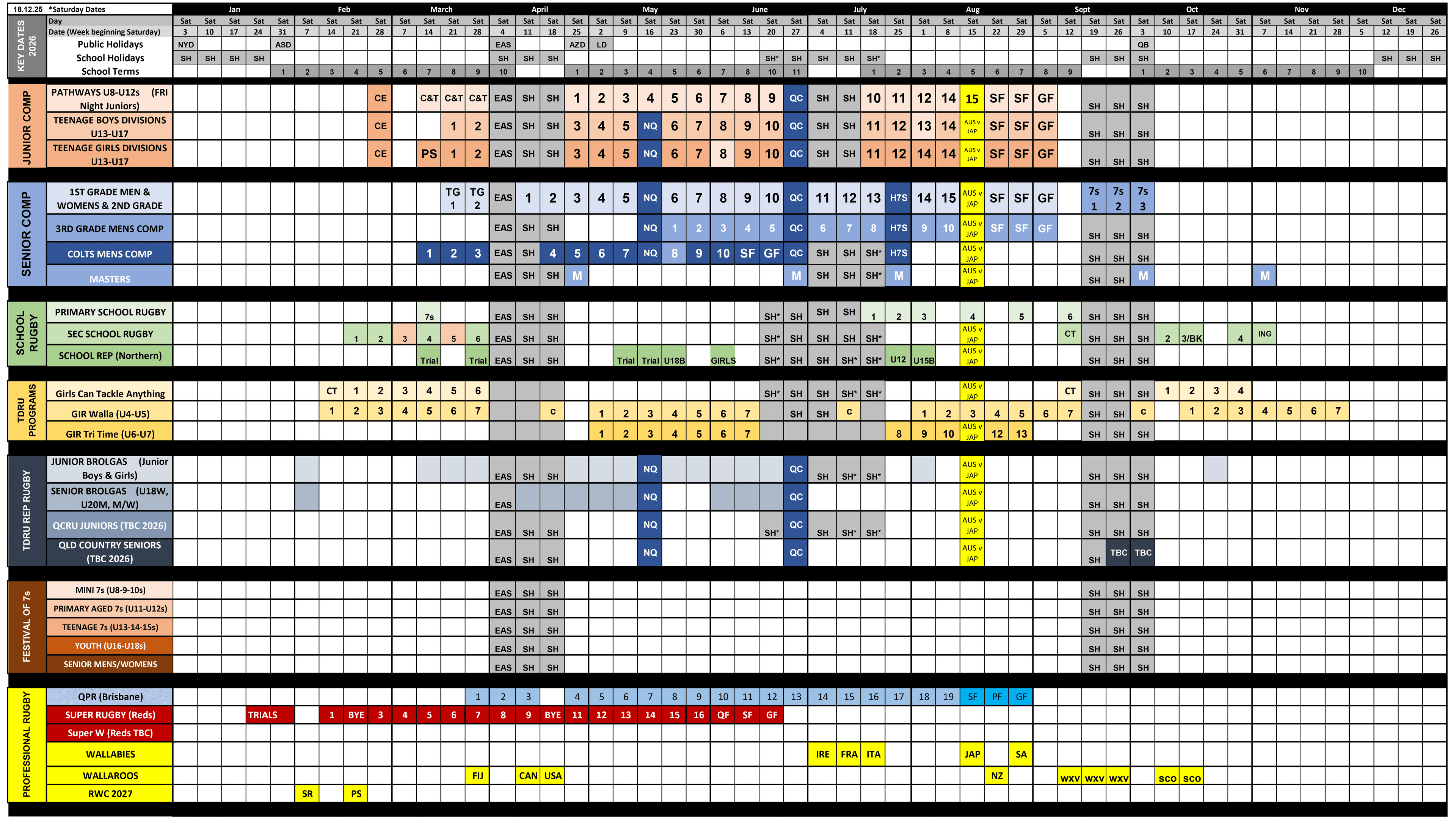 Full season 2026 calendar for TDRU